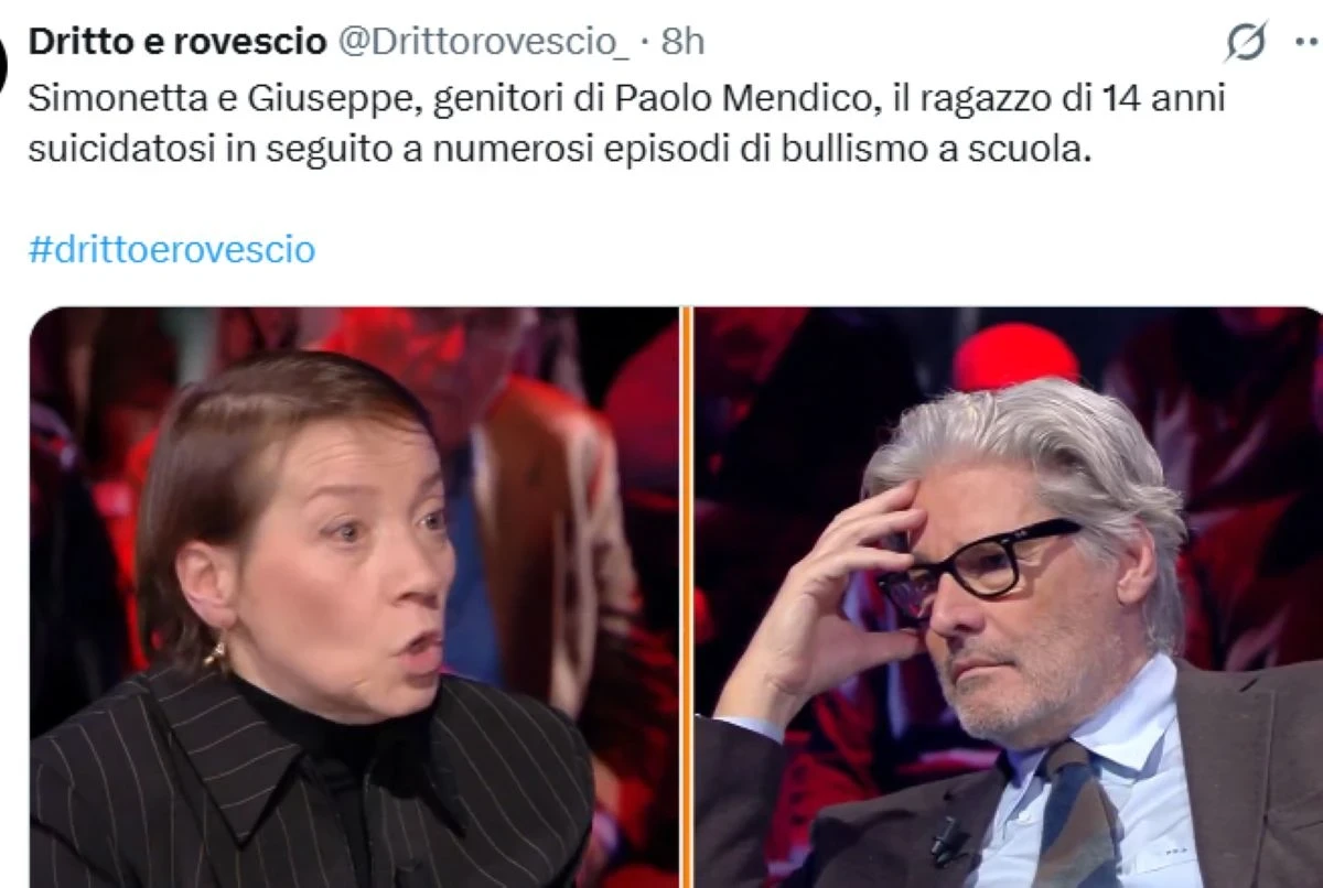 Paolo Del Debbio con la madre di Paolo Mendico in studio